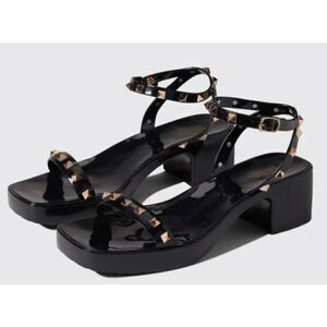 MIA Sandals Womens Size 8 Black Studded Chunky Heel Y2K Jelly Shoes